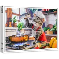Raxxa Premium-Puzzle "Cat in chef hat cooking with vegetables and fish", 1000 Teile