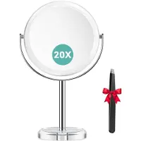 OEM Doppelseitige Kosmetik-Spiegel mit 1x/20x Vergrößerung, Tischspiegel stehend 360° drehbar, abnehmbare Reise-Spiegel für Kosmetik, Gesichtspflege und Rasieren