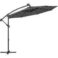 OEM Sonnenschirm mit LED, 32 Lampen, Ø 3m, UPF 50+, Grau, Terrasse
