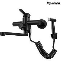 OEM Keukenkraan mit Spülschlauch – Wandmontage und 360° Drehbar – 3 Wasserstrahltypen – für Küchen, Badezimmer, Restaurants und Hotels – Schwarz