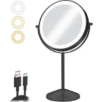 OEM LED-Make-up-Spiegel, 8 Zoll, oplaadbaar, 1x/10x vergroter, 54 LED-Lampen, 3-Farben-Beleuchtung, 360° drehbar, für Schlafzimmer, schwarz