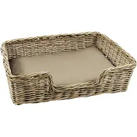Locker Kobolo Hundekorb 90x72x23 cm stabiles Rattan geflochten inkl. Kissen für große Hunde - Hundesofa Haustiersofa Wendekissen Hundeliege Hundematte Couch