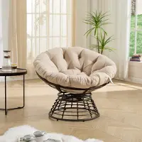 Novavision Bequemer, ergonomischer Papasan-Sessel aus Rattan, 360° drehbar, für drinnen und draußen, mit weichem, dickem Kissen