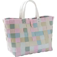 Locker Kobolo Einkaufstasche Shopper CANDY aus PE mit PolyurethanHenkeln und Verschluss Einkaufskorb geflochten Kunststoff Einkaufstaschen Körbe Tasche Henkeltasche