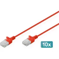 Digitus CAT 6 U-UTP Slim Patchkabel, 1 m, Rot, 10 Stück, 1 m, Cat6, U/UTP (UTP), RJ-45, RJ-45, Rot