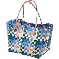 Locker Kobolo Shopper Tasche MARE aus PE mit PolyurethanHenkeln blau weiß beige türkis Einkaufstasche Shoppingbag Freizeittasche Henkeltasche Korb Umhängetasche Korb