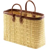 Kobolo Korbtasche Einkaufstasche Lederrand und Ledergriffe | Damentasche Flechttasche Strandtasche Tasche Damen Boho Shopper Handtaschen Markttasche