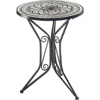 Kobolo Gartentisch mit Platte in Mosaikoptik - Höhe 68 cm 55 cm Durchmesser - Mediterran grau rund Metall Balkonmöbel Terrassenmöbel Gartenmöbel Deko