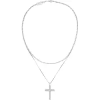 KUZZOI Kette mit Anhänger "Halskette Herren Layer Kreuz Religion 925 Silber" Gr. 50, silber, Halsketten, Herren, ohne Stein, Silber 925 (Sterlingsilber), Kette mit Anhänger