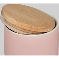 Springlane Keramik Vorratsdosen mit Holzdeckel Sweet Scandi, Kautschukholz-Deckel, Aufbewahrungsdosen, Frischhaltedosen - 1x Rosa: 10x9cm
