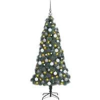 vidaXL Künstlicher vorbeleuchteter Weihnachtsbaum mit Kugelset Grün
