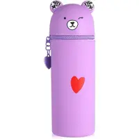 OEM Silikonetui 2 in 1, pennenhouder en etui, cartoon-design, paars, voor scholieren