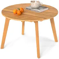 Costway Beistelltisch Holz, runder Gartentisch, Holztisch aus Akazienholz, Balkontisch, Kaffeetisch für Garten, Balkon, Terrasse, 62 x 62 x 40 cm