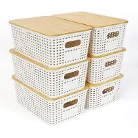 OEM Bamboo-Deckel-Boxen mit Kunststoff-Griffen, 6 Stück, Küchen-Organizer, weiß, stapelbar
