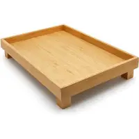 Markenlos Teetisch 60x60 cm - Bamboo mit vier Beinen und hohem Rand in Naturfarbe