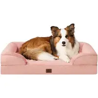 OEM Orthopädisches Hundebett für große Hunde, 91x68x15cm, Hundebett aus Traumaterial für mittelgroße Hunde, Waschbar, Wasserfest, Antislip, Hundebett mit hohem Rand, Rosa