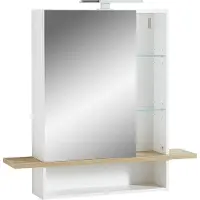 OEM LED-badkamermeubel mit Eichenoptik - 90 x 91 x 25 cm - weiß - mit LED-Beleuchtung