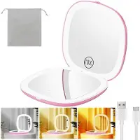 OEM Kompakte oplaadbare spiegel 3,9" met 1x/10x vergroting, 3 lichtkleuren, instelbare helderheid, reisspiegel, kleine make-upspiegel, opvouwbare zakspiegel für Frauen.