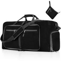 Unyqoos Ultraleichte, faltbare Reisetasche 65 L – 61×27×34 cm, 600D Polyester, 400 g, Schuhfach mit Belüftung, 5 Fächer, verstellbarer Schultergurt