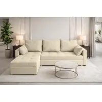 AX Living Ecksofa ELIF Creme mit Schlaffunktion L-Form, Sofa mit Bettkasten - Moderne Ecksofa, Wohnzimmer Ecksofa - Eckcouch Creme - Links