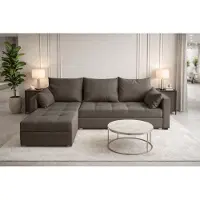 AX Living Ecksofa ELIF Braun mit Schlaffunktion L-Form, Sofa mit Bettkasten - Moderne Ecksofa, Wohnzimmer Ecksofa - Eckcouch Braun - Links