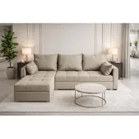 AX Living Ecksofa ELIF Beige mit Schlaffunktion L-Form, Sofa mit Bettkasten - Moderne Ecksofa, Wohnzimmer Ecksofa - Eckcouch Beige - Links