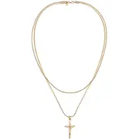 KUZZOI Silberkette "Halskette Layer Kreuz Kordelkette 925 Silber" Gr. 50, gold, Halsketten, Herren, ohne Stein, Silber 925 (Sterlingsilber), Silberkette