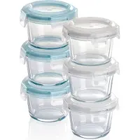 OEM Mini glazen voedselbewaarbakjes, set van 6 x 130 ml, luchtdicht, rond, kliksluiting, ideale Verpackung für Baby Lebensmittel, Nahrungsergänzungsmittel und Dipsauzen
