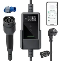 De Tragbares Ladegerät dé EV, 3,7 kW, Typ 2, für 230V Schuko-Steckdose, 10 Meter Kabel, mit App-Anbindung