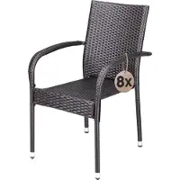 Casaria Gartenstühle 8er Set Stapelbar Wetterfest Polyrattan Outdoor 160kg Garten Terrasse Balkon Stuhl mit Armlehne Gartensessel Stapelstühle Braun