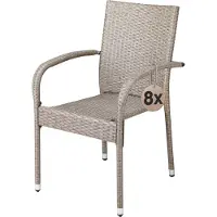 Casaria Gartenstühle 8er Set Stapelbar Wetterfest Polyrattan Outdoor 160kg Garten Terrasse Balkon Stuhl mit Armlehne Gartensessel Stapelstühle Creme