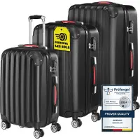 Monzana 3tlg. Kofferset Baseline Hartschalen Koffer M-L-XL Gel-Griffe 4 Rollen Kantenschutz Schloss Standfüße Trolley Rollkoffer Reisekoffer schwarz
