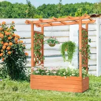 Alightup Hochbeet Blumenkasten mit Rankhilfe Ablauflöchern, hängendes Dach, für Garten, Balkon, Terrasse, 110 x 45 x 113 cm