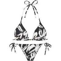 French Connection Triangel-Bikini , Damen, Gr. 42, Cup A/B, schwarz-weiß (schwarz, creme bedruckt), Recycling-Polyamid, bedruckt, Bikini-Sets Triangel-Bikini, mit modischem Allover-Print