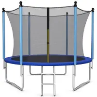 Costway φ305cm Trampolin Outdoor Gartentrampolin mit Leiter Sprungmatte Sicherheitsnetz & Randabdeckung Trampolin Komplettset