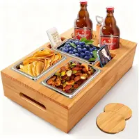 Markenlos Snackbox Sofa Bar - Multifunktionales Holztablett mit Snackschalen und Flaschenhalter