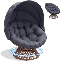 COMHOMA Papasansessel, gemütlicher Drehsessel mit Kissen rund, bequemer Rattansessel, Loungesessel drehbar, runder Relax Korbsessel Rattan, GRAU