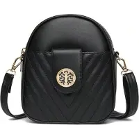 Edibazzar Schwarze Handytasche aus Leder, geräumige Umhängetasche, gesteppte Tasche