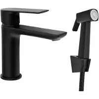 Aqualine Waschtischarmatur mit Bidet Handbrause, Schwarz matt