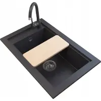 Granitan - Granitspüle - Küchenspüle - 69x43 cm - Schwarz - mit Siphon und Schneidebrett - PANAMA
