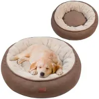 OEM Fluffy Hundebett Ø70 cm Donut Hundekissen, wasbares Hundebett, Hundebett für mittelgroße Hunde, doppeltes Hundekissen für alle Jahreszeiten (braun)