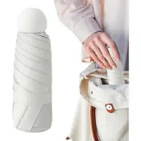 OEM Mini tragbare Sonnenschirm für Damen, Regen- und UV-Schutz, 6-Ribben-Schirm für Strand, Reisen, Camping, Angeln, Sport, Alltagsgebrauch, weiß
