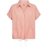 Soyaconcept Kurzarmbluse "SC-FELICE 2", Damen, Gr. XL, rosa (bittersweet combi), Web, Obermaterial: 100% Baumwolle, gestreift, normal, V-Ausschnitt, Blusen Kurzarmbluse, Baumwolle