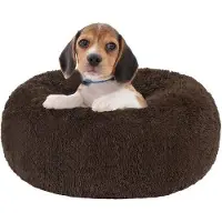 OEM Orthopädisches Hundebett, runder Hundekissen, Hundesofa, Kattentisch, Donut, knuffeliges Hundebett, waschbar, 60 cm Ø, braun