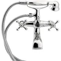 Markenlos Badarmatur Vintage mit Kreuzhandgriffen und Handdusche - Chrom
