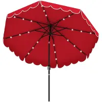 KOMFOTTEU Sonnenschirm Ø300 cm mit 24 LED-Lichtern, Terrassenschirm mit Kurbel & Volant, Gartenschirm 35°knickbar, Marktschirm für Garten, Terrasse & Strand, Ohne Schirmständer