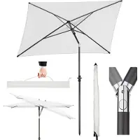 Sekey Sonnenschirm Balkonschirm 210 x 140 cm Rechteckig Kippbar Höhenverstellbar mit Schutzhülle UV Schutz UPF50 für Terrasse und Garten, Creme