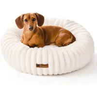 OEM Hundebett Mittelgroß Waschbar Donut-Form Hundebett mit Antirutschboden, groß für Katzen, weich, beruhigend, antistress, weiß 64x64cm