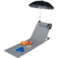 Markenlos Strandliege mit Parasol - verstellbares Kissen und Tragetasche - grau
