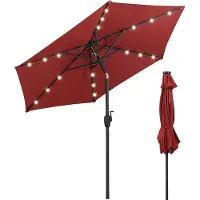 KOMFOTTEU Sonnenschirm 230 cm mit LED-Lichtern, Gartenschirm mit 6 Stangen & Metallkurbel, Marktschirm neigbar für Strand, Hof, Pool
